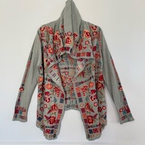 Jonny Was Biya Embroidered Floral Hooded Cardigan Size Small w/pockets  *K64